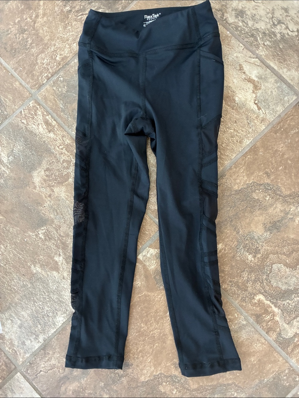 Kids Black Athletic Leggings with Mesh Panels